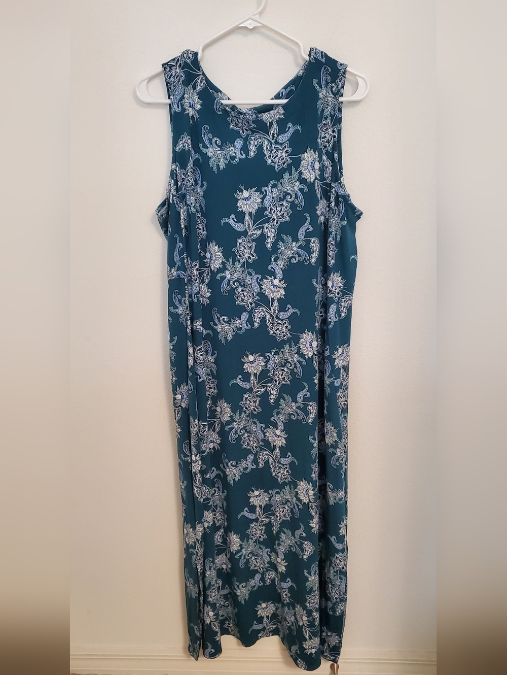 J. Jill Wearever Collection Teal Green Floral Sleeveless Maxi Dress 1X